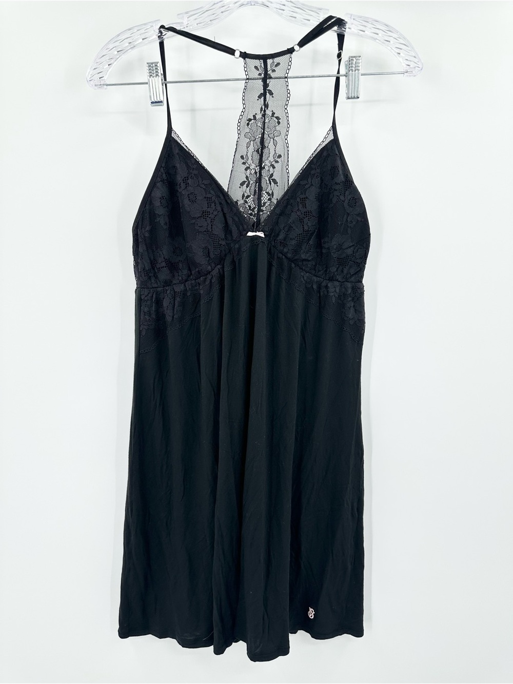 Victoria's Secret Women's Black Lace Trim Racerback Pink Bow Lingerie Size Large